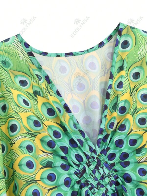 Robe caftan fendue sur les cuisses à imprimé paon, grande taille – Image 12