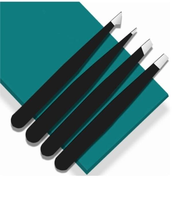 4 Pièces, Pincettes noires, couteau à pointe plate oblique, pince à sourcils, ensemble d'outils de beauté multifonctionnels. – Image 3