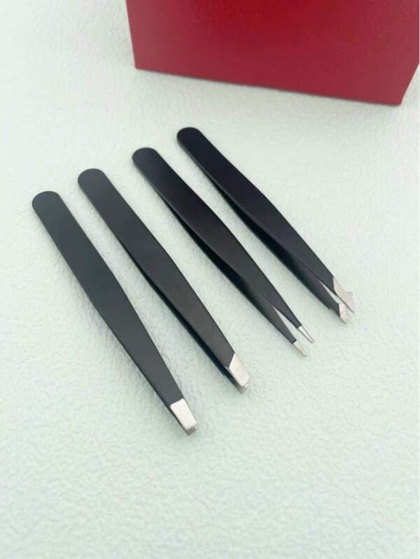 4 Pièces, Pincettes noires, couteau à pointe plate oblique, pince à sourcils, ensemble d'outils de beauté multifonctionnels. – Image 4