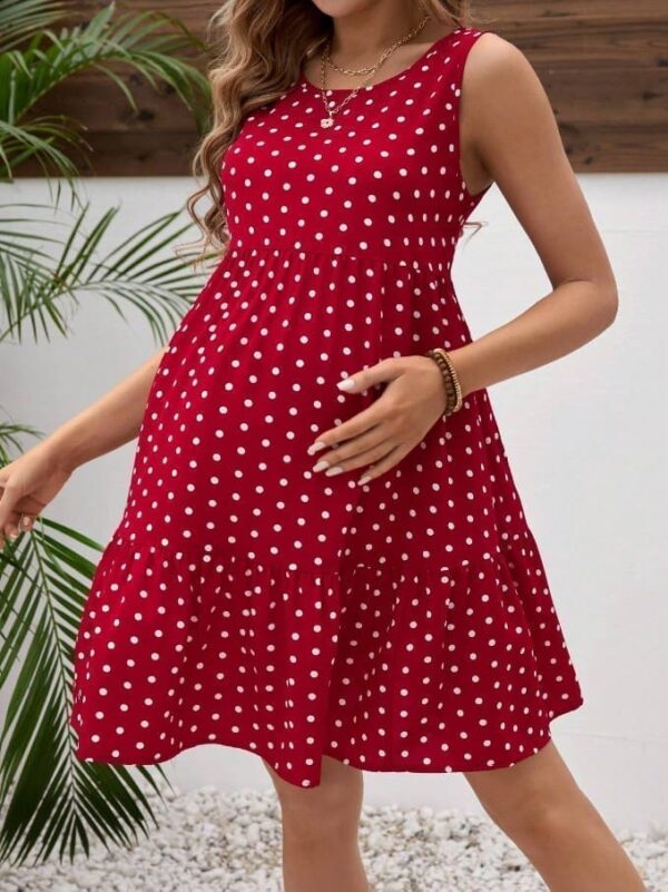 Robe de Soirée de Maternité sans Manches à pois et col rond – Image 4