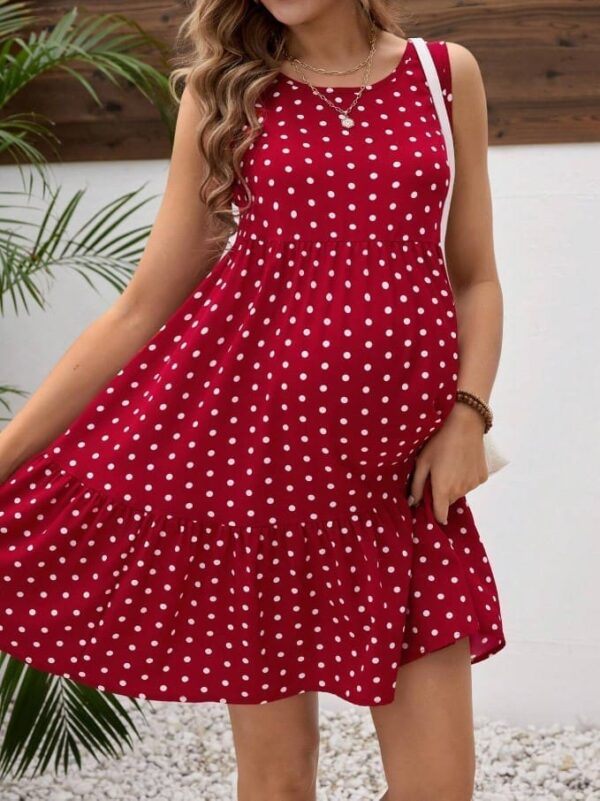 Robe de Soirée de Maternité sans Manches à pois et col rond – Image 5