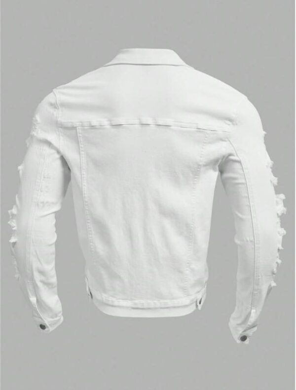 Jacket en Jean blanche de style décontracté coupe slim pour hommes – Image 3