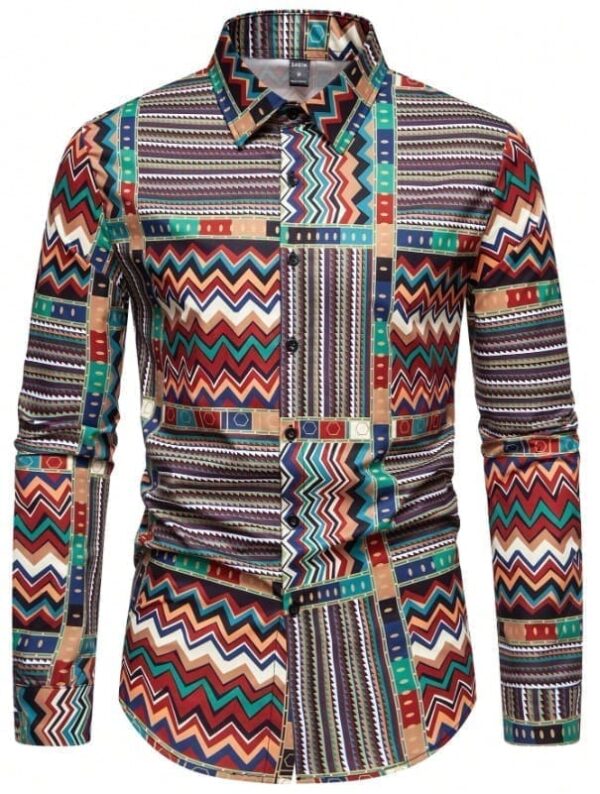 Chemise boutonnée à imprimé chevron pour hommes – Image 5