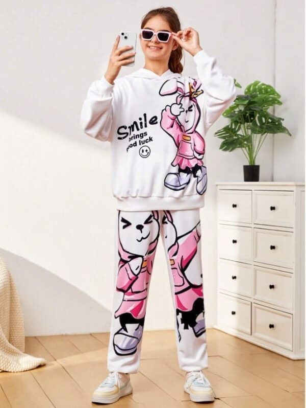 Sweat à capuche Sweat à capuche et pantalon de survêtement à épaules tombantes avec motif de dessin animé pour fille septembre 2, 2024 Kotazando