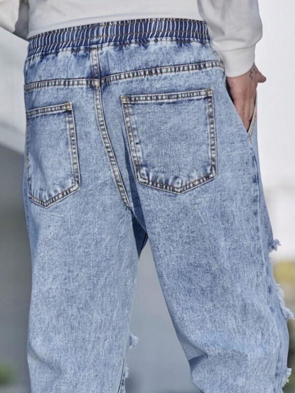 Jean de jogging déchiré à patch lettre en coton – Image 9