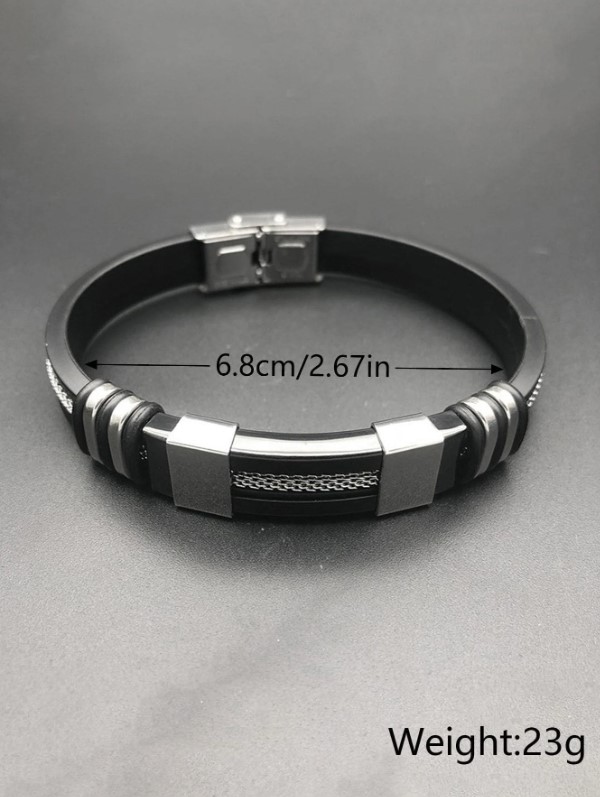 Bracelet pour homme en silicone noir et acier inoxydable de style punk 6 Bracelet pour homme en silicone noir et acier inoxydable de style punk – Image 5