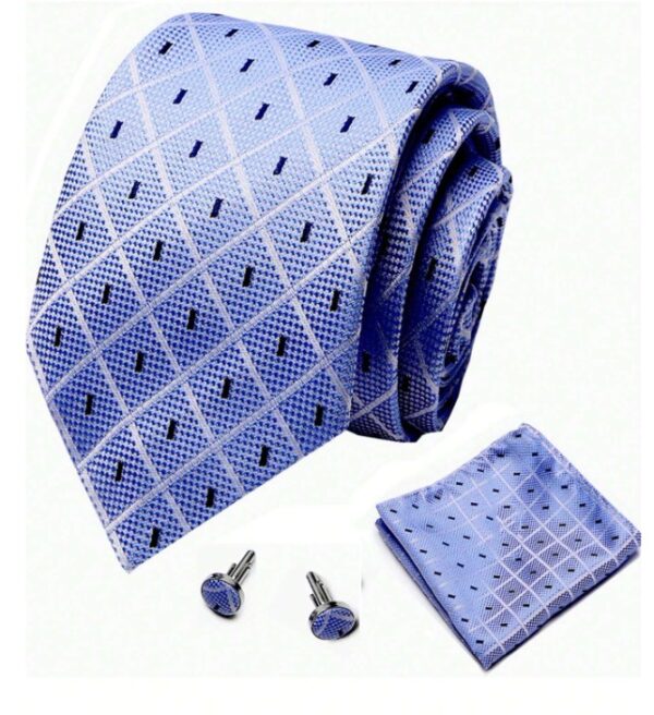 Cravates à carreaux bleus pour hommes – Image 3