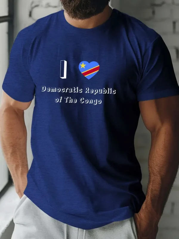 T-shirt polyvalent à manches courtes pour homme avec imprimé I Love Congo
