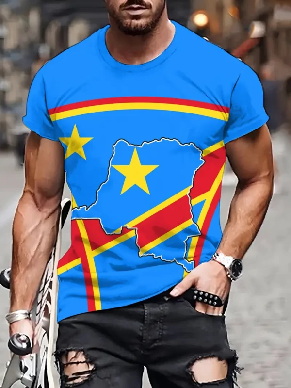 T-shirt à manches courtes à col rond pour hommes imprimé