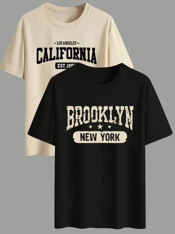 2 pièces, T-shirt imprimé Brooklyn New York, T-shirts pour hommes