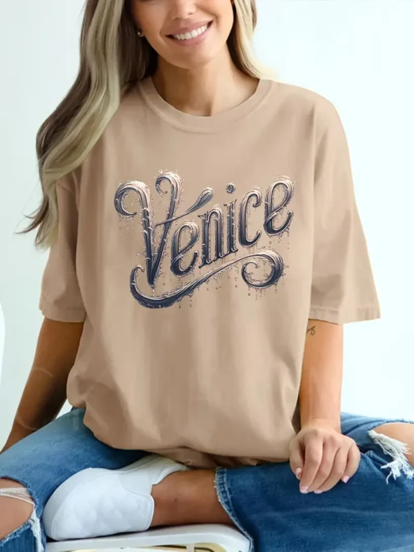 T-shirt imprimé lettre grande taille, T-shirt décontracté à manches courtes