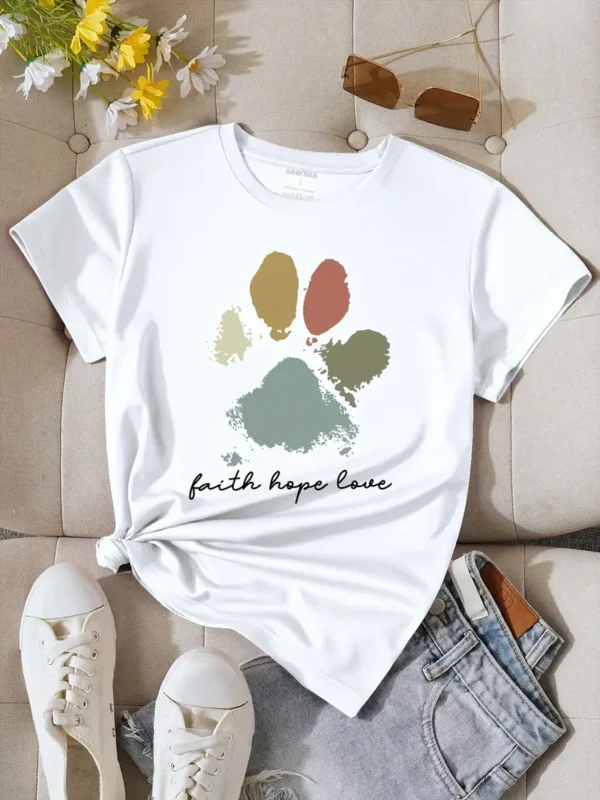 T-shirt à col rond imprimé Faith Hope Love