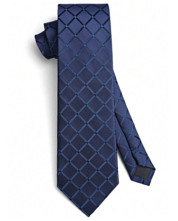 Cravate à carreaux bleu marine élégante de 8 cm pour hommes – Image 3