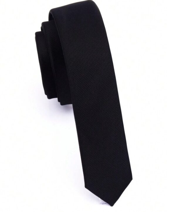 Cravate étroite filetée noire de 4 cm pour hommes – Image 3