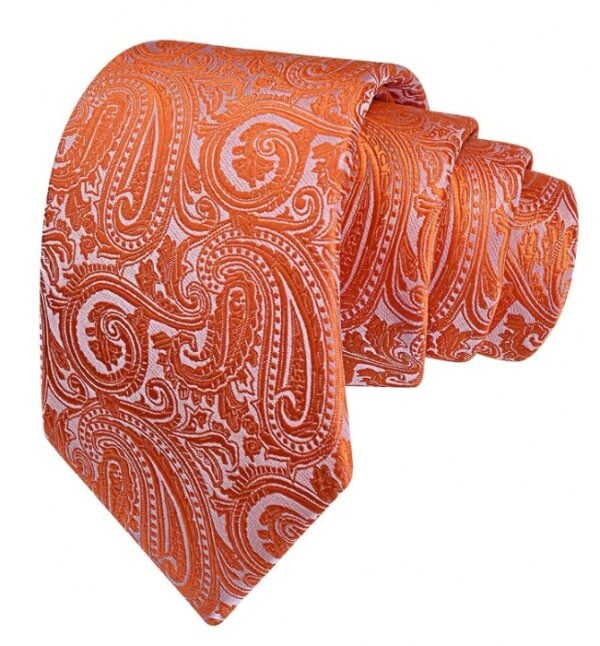 Cravate à motif cachemire orange pour hommes de 8 cm - Image 3