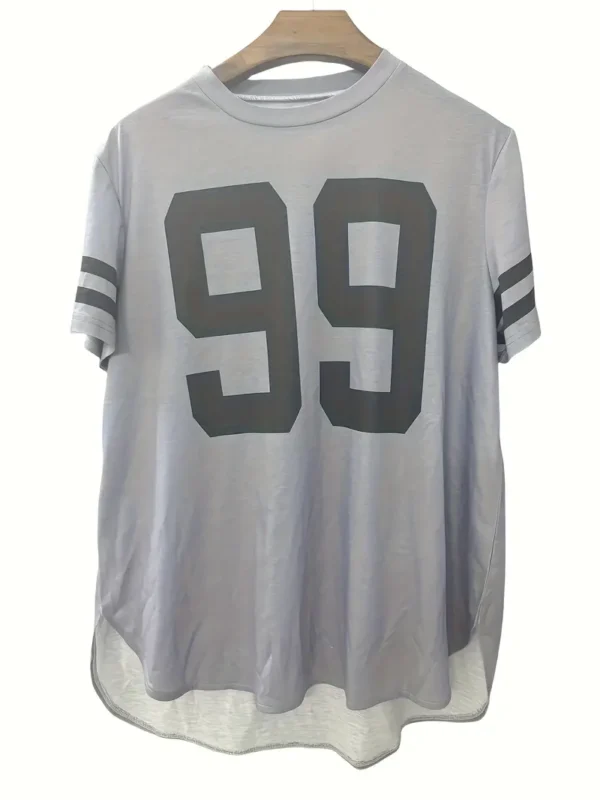 T-shirt à ourlet incurvé imprimé numéro 99 grande taille – Image 3