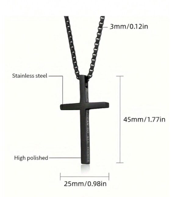 Collier avec pendentif croix en acier inoxydable avec slogan – Image 8