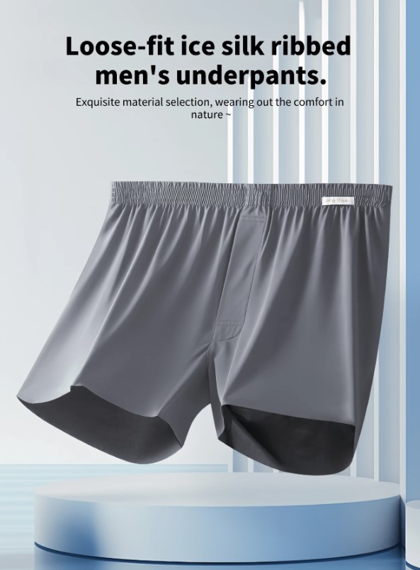 Boxer en soie glacée pour hommes, sous-vêtements amples et confortables 10 Boxer en soie glacée pour hommes, sous-vêtements amples et confortables – Image 9
