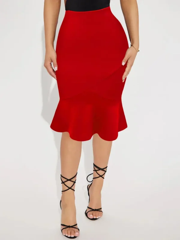 Jupe trompette slim décontractée, jupe taille haute de couleur unie, vêtements pour femmes – Image 2