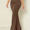 vêtements pour femmes upe moulante à ourlet sirène froncé uni, jupe longue sexy taille haute, vêtements pour femmes 26 décembre 2024 Kotazando