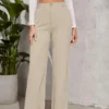 Pantalon slim à taille haute avec ceinture à œillets Pantalon droit de couleur unie, pantalon taille haute élégant pour le printemps et l'été, vêtements pour femmes août 8, 2024 Kotazando