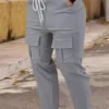 Pantalon cargo camouflage Y2K Pantalon de couleur unie avec poches inclinées, pantalon décontracté avec cordon de serrage à la taille août 8, 2024 Kotazando