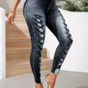 Leggings taille haute imprimé léopard Leggings d'entraînement taille haute en faux denim imprimé, leggings skinny extensibles décontractés août 9, 2024 Kotazando