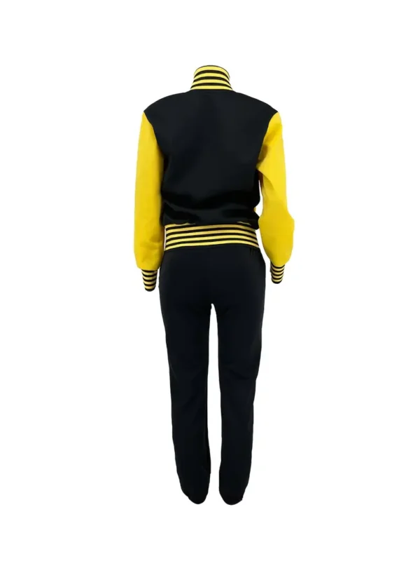 Ensemble deux pièces à imprimé lettre, veste de baseball à boutons sur le devant et pantalon élastique à cordon de serrage, vêtements pour femmes – Image 2