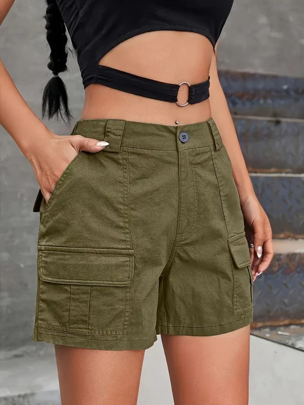 Short à poches inclinées de couleur unie, short taille haute décontracté pour le printemps et l'été, vêtements pour femmes