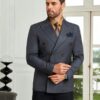 Blazer à bouton unique et col à revers pour homme Veste de costume à double boutonnage à rayures grises et bleu marine pour homme août 18, 2024 Kotazando