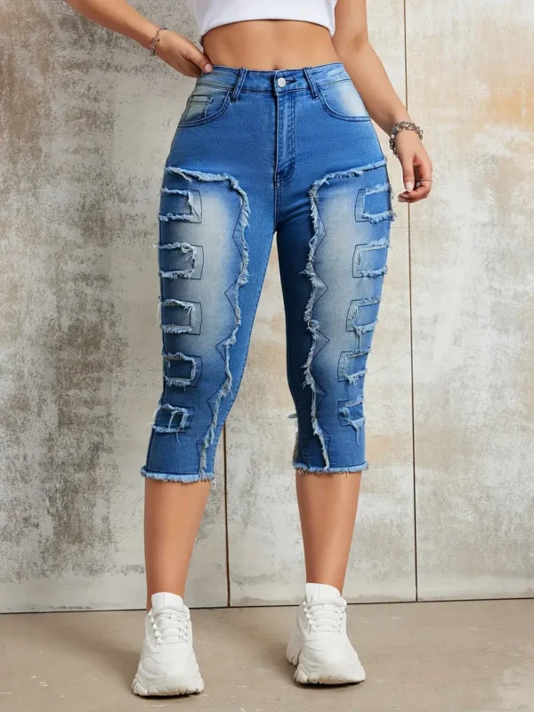 Jean Capri à coutures brutes Jean Capri à coutures brutes, pantalon en denim Capri extensible à poches fendues, jeans et vêtements en denim pour femmes 11 août 2024 Kotazando