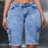 Short en jean bleu délavé uni extensible coupe skinny Bermuda Short bermuda en denim extensible taille haute pour femme, style urbain tendance, délavé bleu clair août 12, 2024 Kotazando