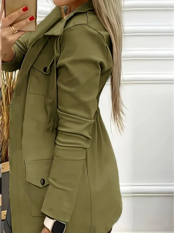 Veste zippée de couleur unie, veste décontractée à manches longues et ourlet incurvé pour le printemps et l'automne, vêtements pour femmes - Image 2