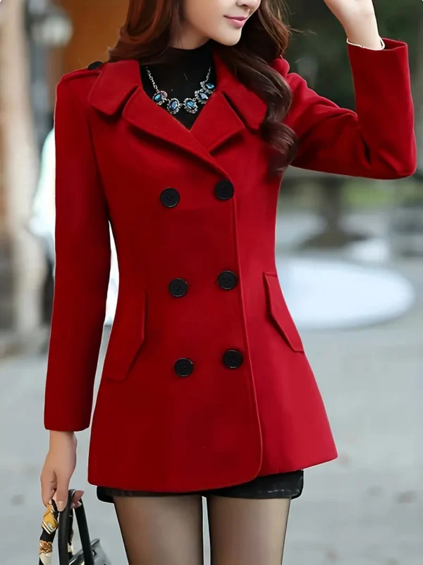 Trench-coat élégant en polyester rouge uni pour femme - Manteau tissé à manches longues coupe skinny automne/hiver