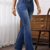 Jean évasé taille moyenne pour femme - Pantalon en denim extensible coupe skinny en mélange de coton Jean taille haute à double boutonnage avec ourlet brut et broderies, poche arrière, jambe évasée, pantalon en denim, août 13, 2024 Kotazando