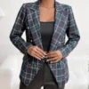 Blazer à revers imprimé à carreaux Blazer à revers imprimé à carreaux, vêtement d'extérieur décontracté à manches longues et à double boutonnage, vêtements pour femmes août 14, 2024 Kotazando