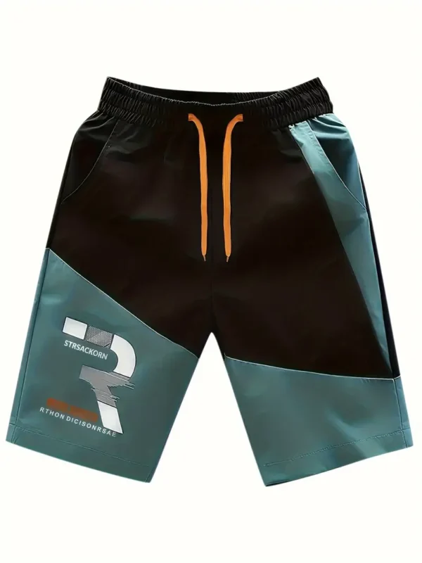 Short décontracté à imprimé et couleur contrastée pour homme avec cordon de serrage et poches, idéal pour la maison et l'extérieur