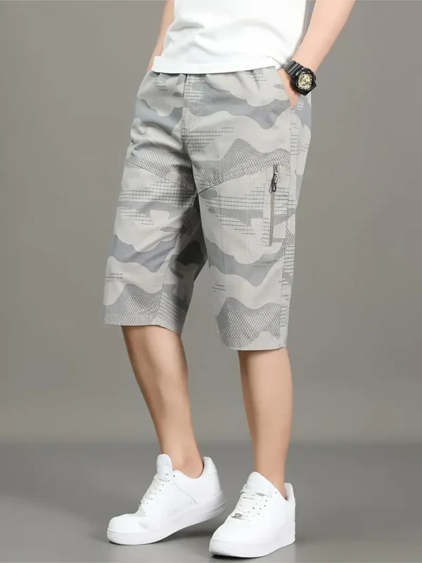 Short cargo ample à taille élastique avec poches latérales pour homme, motif camouflage décontracté, pour les loisirs en plein air et le travail en été