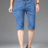 Short en jean décontracté à jambe droite pour homme Short en jean uni pour homme avec poches, jorts en mélange de coton formel pour activités de plein air estivales août 16, 2024 Kotazando