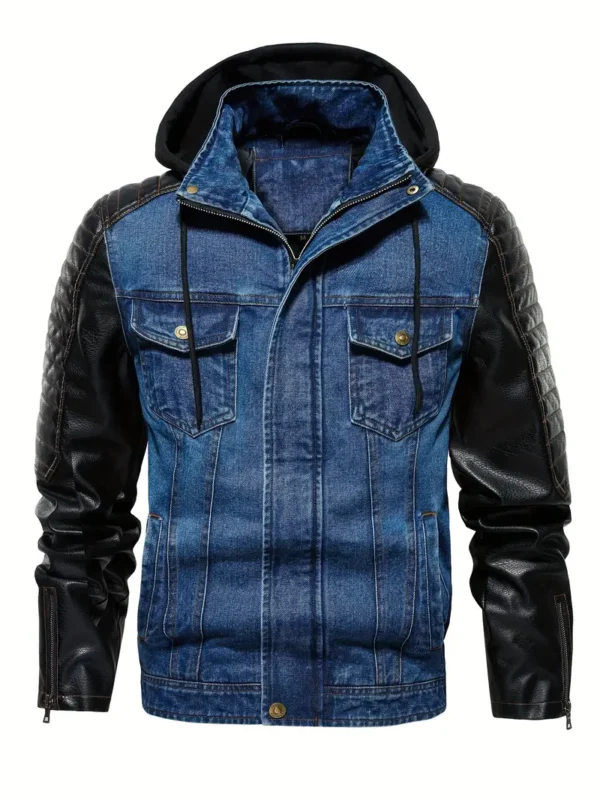 Veste décontractée en cuir PU pour homme avec détails en denim