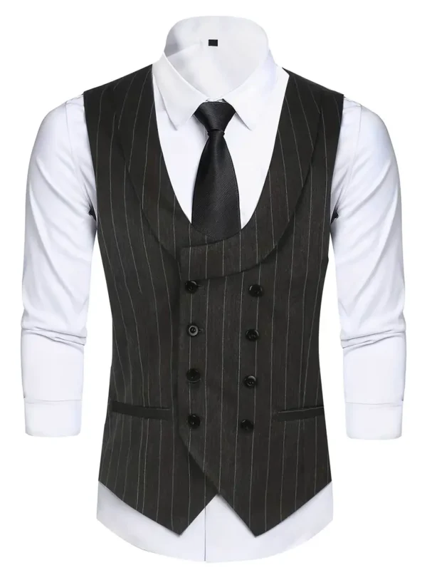 Gilet de costume croisé classique à rayures pour homme avec sangle arrière réglable