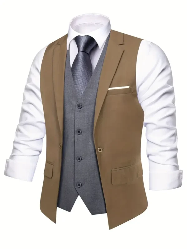 Gilet double épaisseur de style vintage pour homme, coupe standard, boutonnage simple