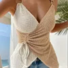 Robe camisole froncée à imprimé tropical Haut à bretelles à blocs de couleurs, haut cache-cœur décontracté sans manches août 4, 2024 Kotazando