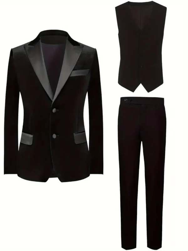Ensemble de costume classique uni 3 pièces pour homme, veste blazer à boutonnage simple