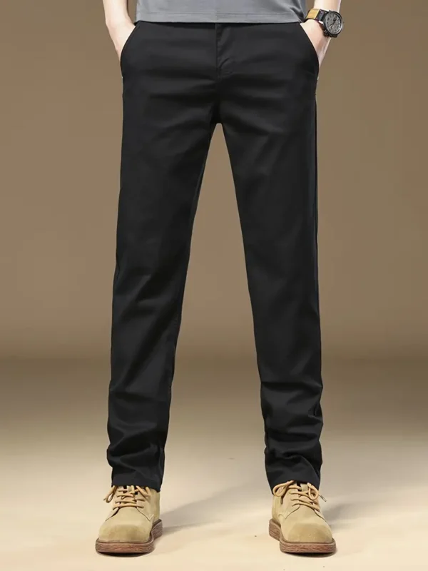 Pantalon élégant uni pour homme avec poches, pantalon décontracté en mélange de coton respirant et ajusté pour le printemps et l'automne – Image 2
