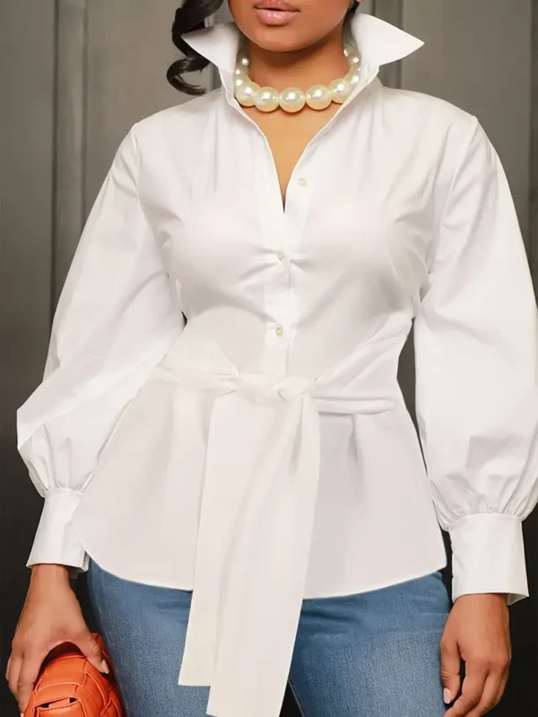 Chemise à col uni grande taille, chemise décontractée à manches longues