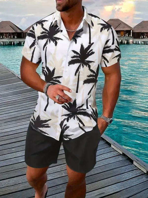 Tenue pour homme, ensemble 2 pièces décontracté avec imprimé graphique de cocotiers