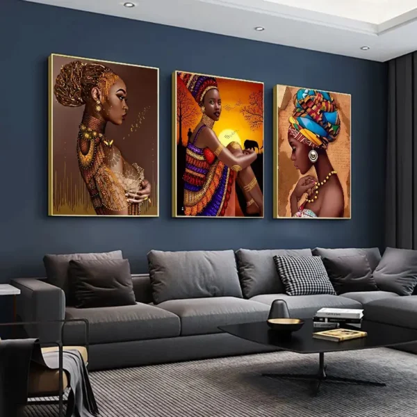 Lot de 3 toiles murales de 50 x 70 cm représentant une femme africaine Lot de 3 toiles murales de 50 x 70 cm représentant une femme africaine, belle peinture murale noire, art mural moderne 25 août 2024 Kotazando