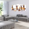 Toile murale de tribu africaine, Peinture abstraite encadrée en 5 parties représentant une danse de femmes africaines