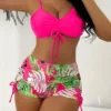 Ensemble bikini 2 pièces imprimé léopard Maillot de bain bikini taille haute pour femme, bas imprimé tropical avec haut à col en V et cordon de serrage, tenue de plage confortable août 27, 2024 Kotazando